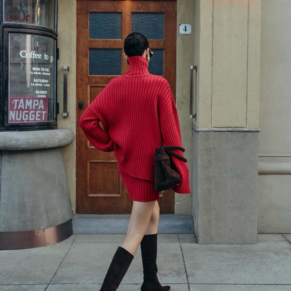 NWT Commense XL Red Plain Ribbed Split Sweater Skirt Set Valentine’s Day - Picture 5 of 8